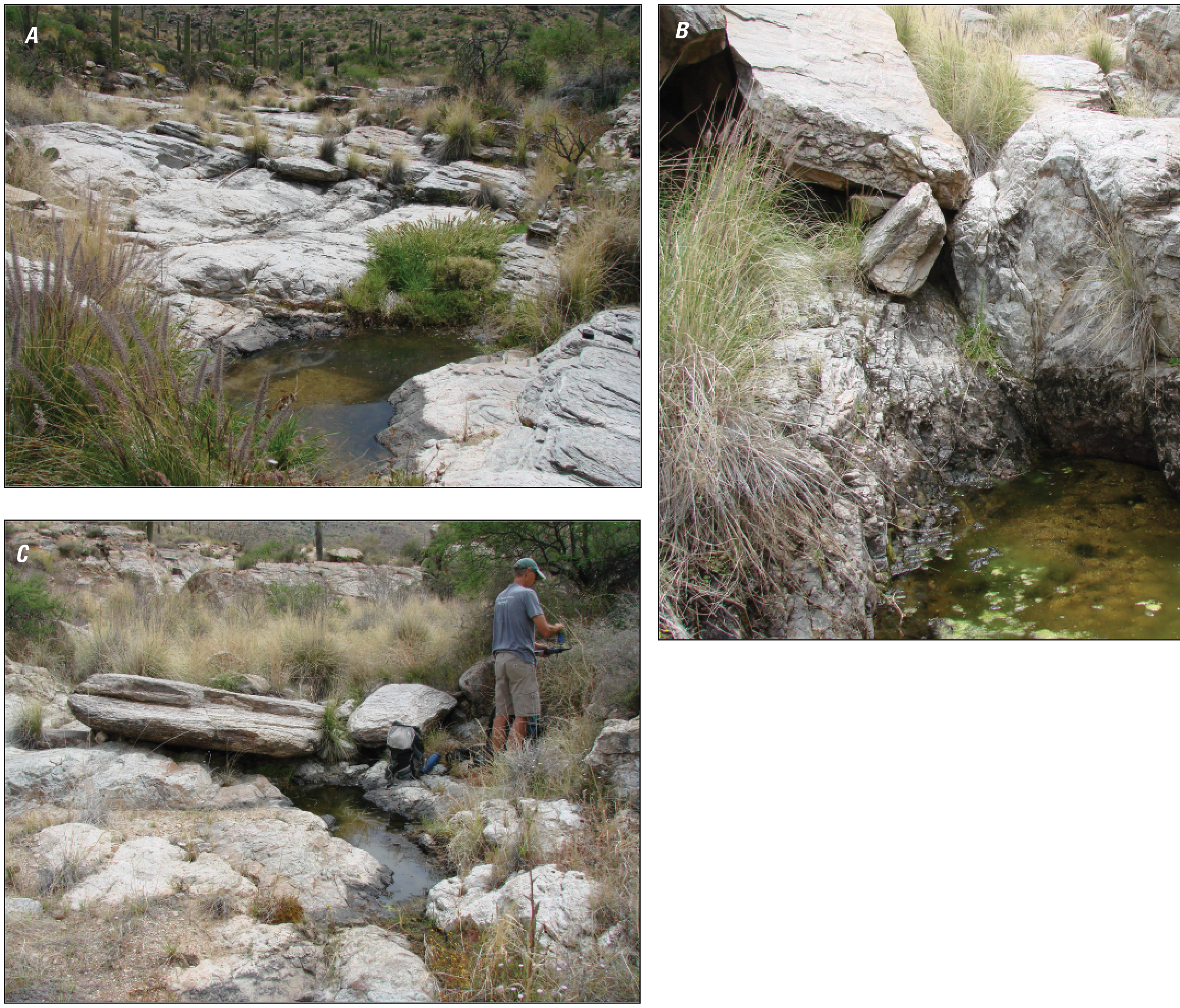 Photographs of Loma Verde canyon pools and sampling locations.
