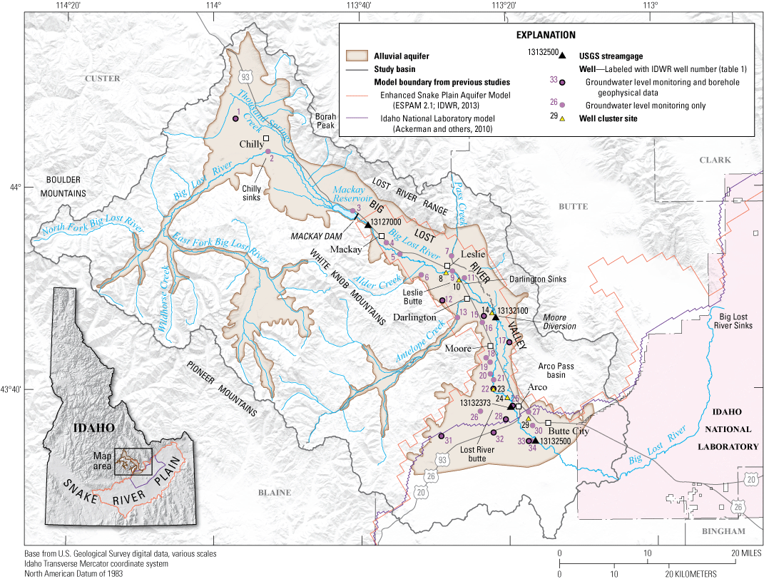 Figure 1. Map showing location of the study area in the Big Lost River Basin, south-central
                     Idaho.