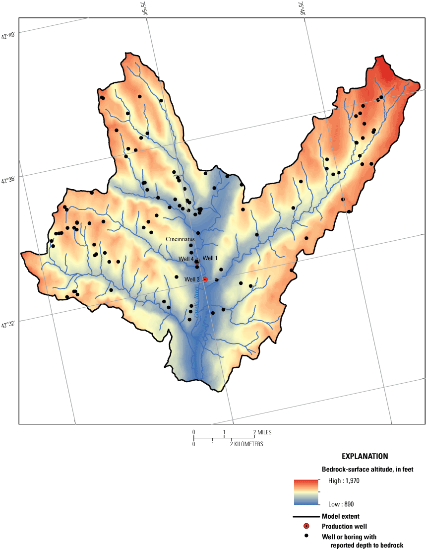 Altitude of the bedrock surface, Cincinnatus study area