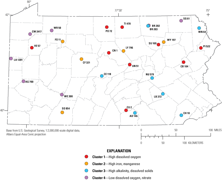 Hierarchical clustering results, showing that wells in each cluster are spread evenly
                        across the State.