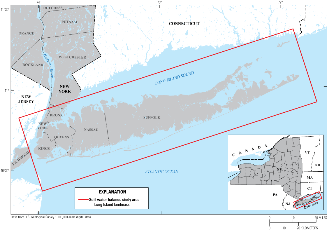 Study extent for the model includes all of Long Island.
