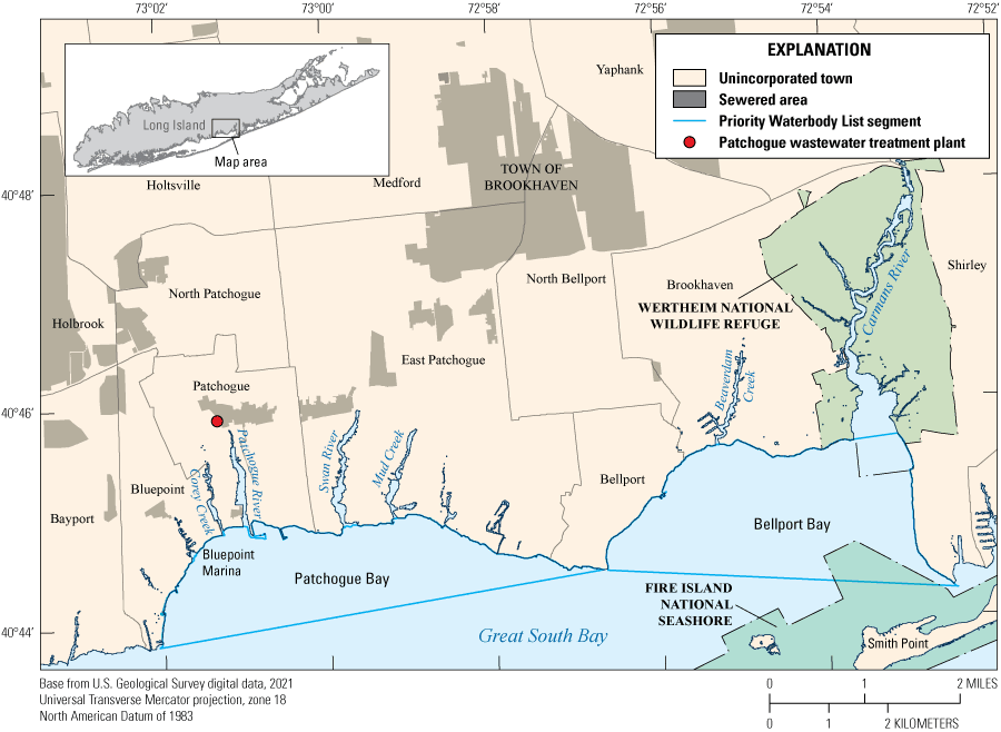 Priority waterbody list segments for Patchogue Bay and Bellport Bay on Long Island,
                     New York.