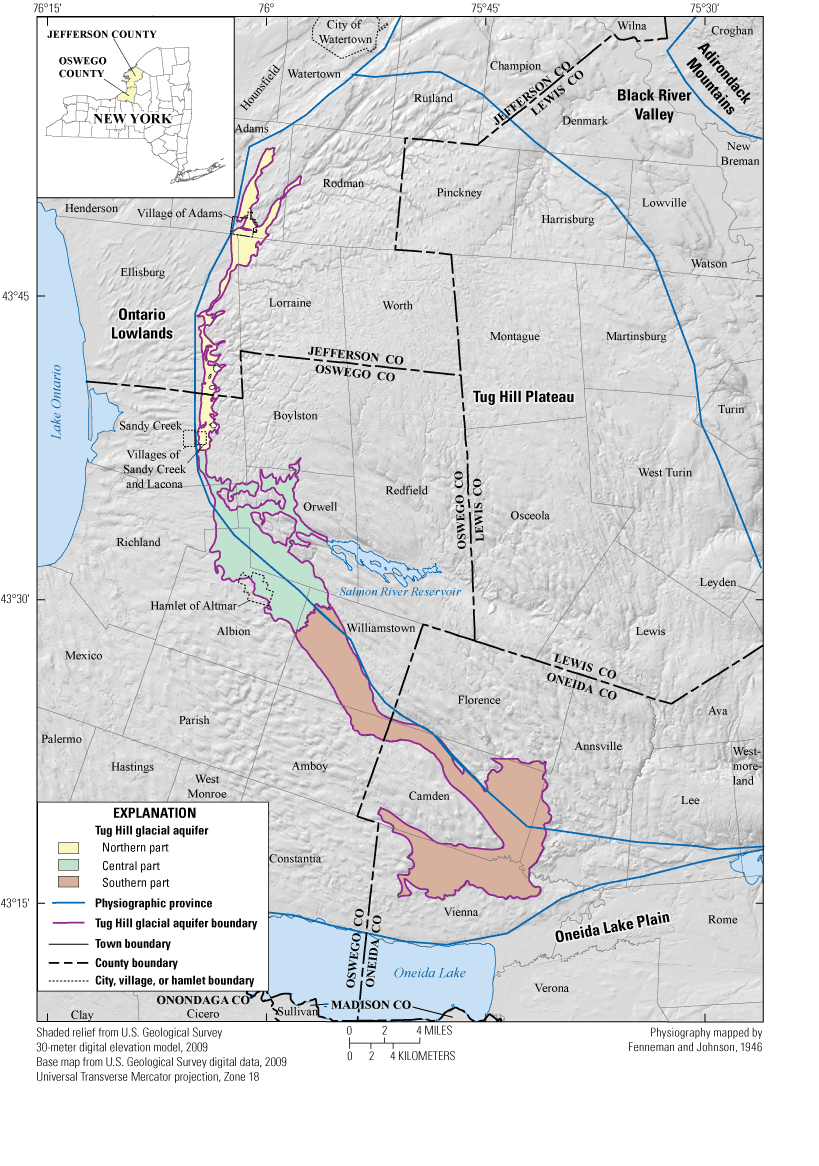 The Tug Hill glacial aquifer is separated into three segments.