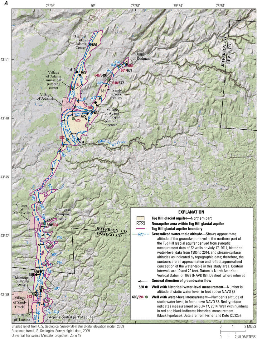 Groundwater level and water-surface altitudes map.