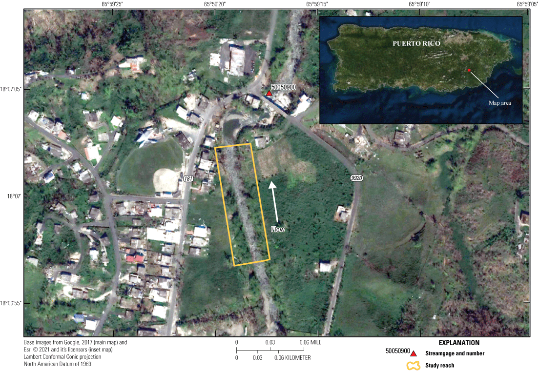 Figure 2.2. Aerial photo of study location for slope-area measurement at Río Grande
                        de Loíza at Quebrada Arenas station.