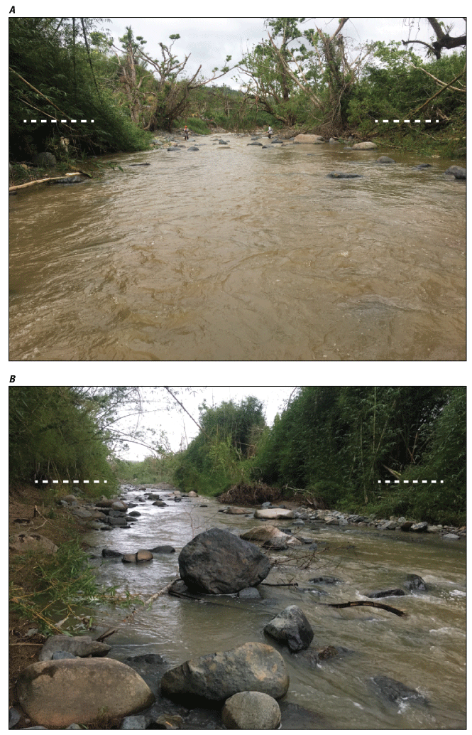 Figure 2.3. Photos of upstream and downstream conditions at Río Grande de Loíza at
                        Quebrada Arenas station.