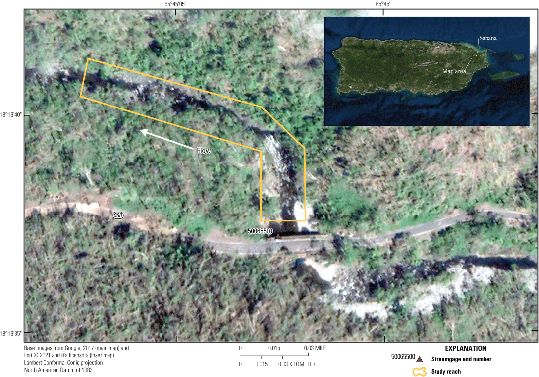 Figure 2.7. Aerial photo of study location for slope-area measurement at Río Mameyes
                        near Sabana station.