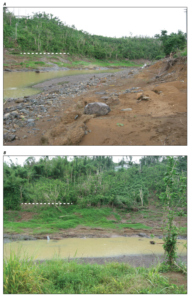 Figure 2.13. Photos of middle and downstream conditions for Río de la Plata below
                        La Plata Damsite station.