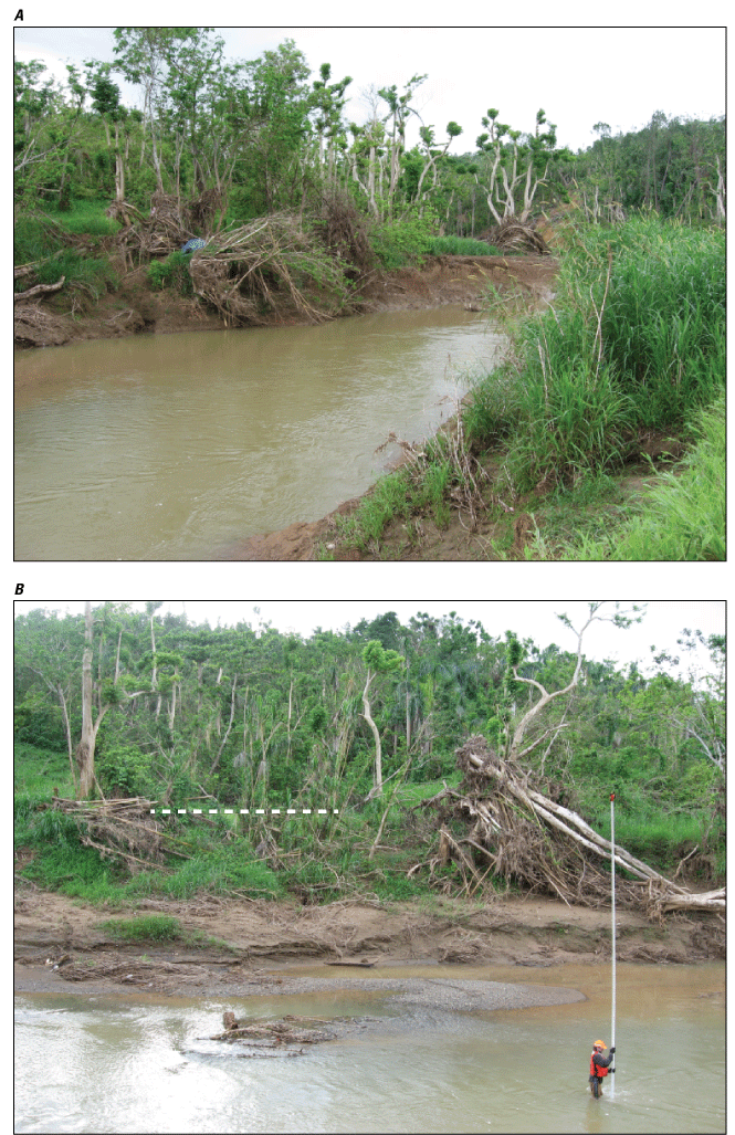 Figure 2.17. Photos of downstream conditions along study reach for Río Culebrinas
                        at Highway 404 near Moca station.