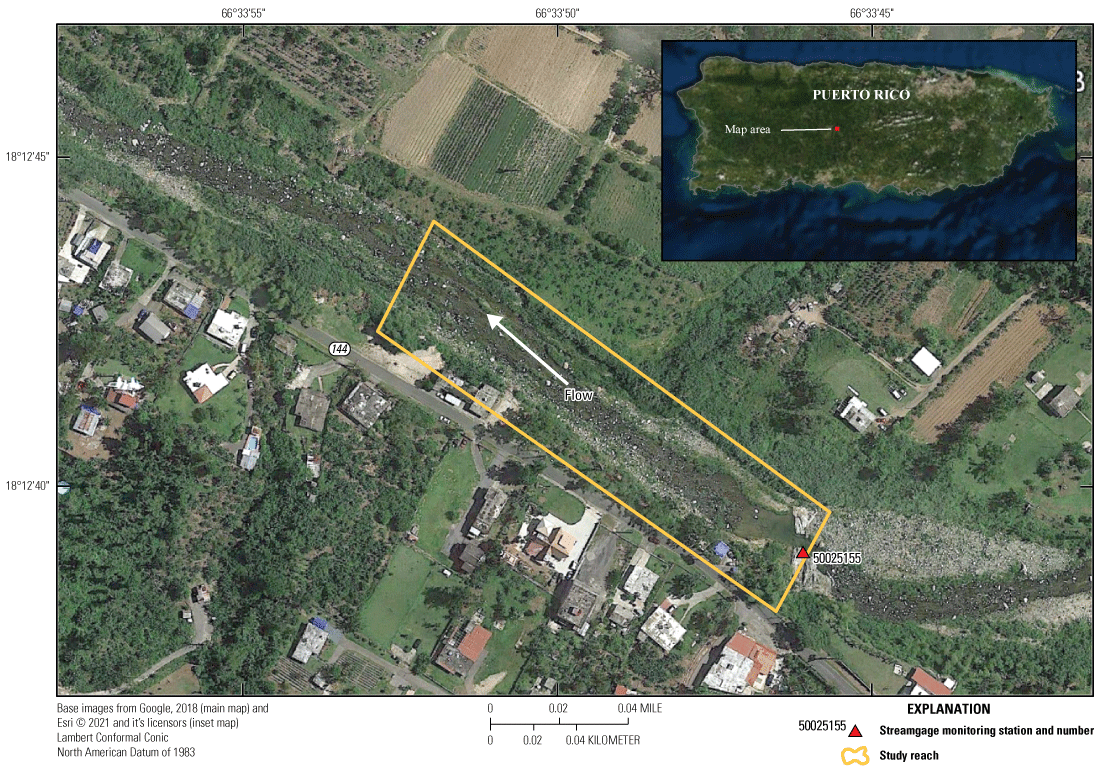 Figure 3.2. Aerial photo of study reach location used for step-backwater study at
                        Río Saliente at Coabey station.