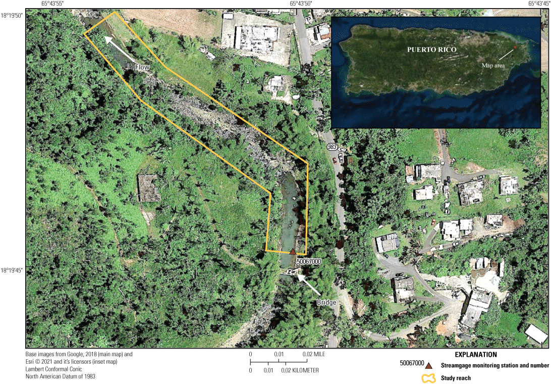 Figure 3.6. Aerial photo of study reach location used for step-backwater study at
                        Río Sabana at Sabana station.