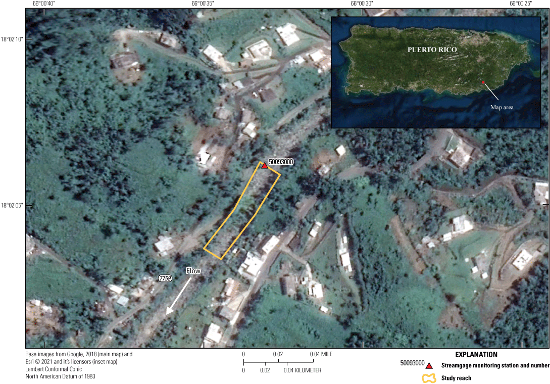 Figure 4.1. Aerial photo of study location where continuous slope area sensors were
               installed near Río Marín near Patillas station.