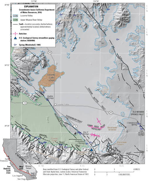 1. Study area location, including the Lucerne Valley and Upper Mojave River Valley
                     groundwater basins, shown on a colored map.