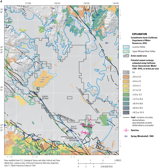 7. Estimated potential recharge to the study area for two date ranges shown on colored
                              maps.