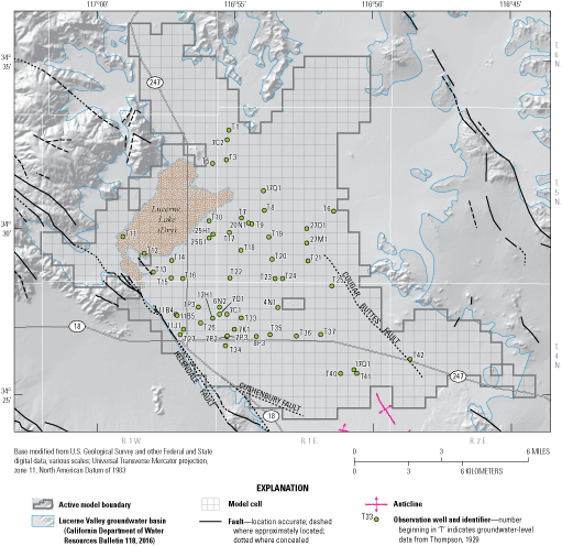25. Locations of observation wells used for the steady-state calibration of the Lucerne
                           Valley Hydrologic Model shown on a map.