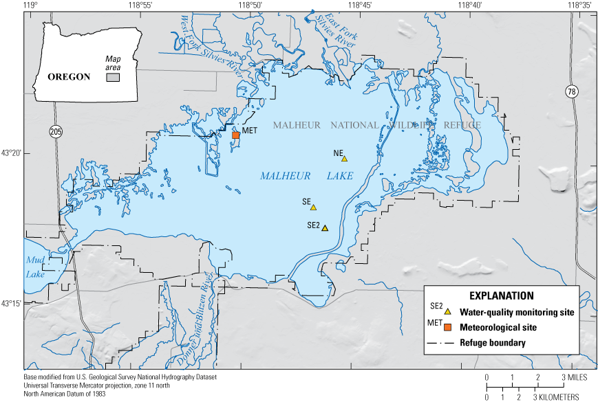 Malheur Lake and monitoring locations, southeastern Oregon.