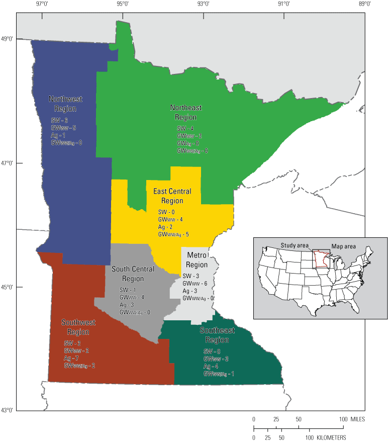 Map of Minnesota color coded by region.
