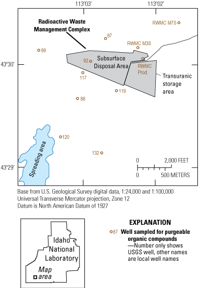 Map showing the location of wells near the Radioactive Waste Management Complex at
                     the Idaho National Laboratory sampled for analyses of volatile organic compounds for
                     this study in 2020.