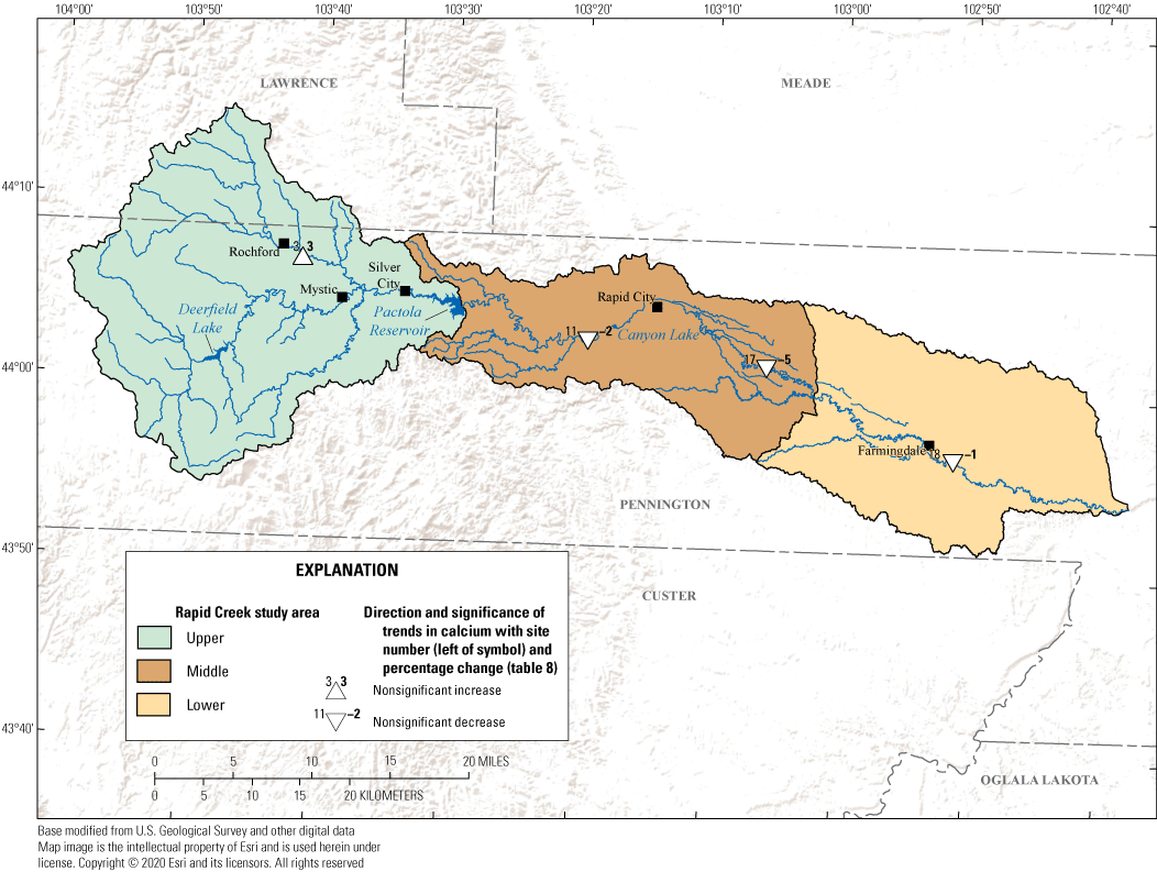 Upward and downward calcium trends in the Rapid Creek Basin were not significant during
                        1979–2019.