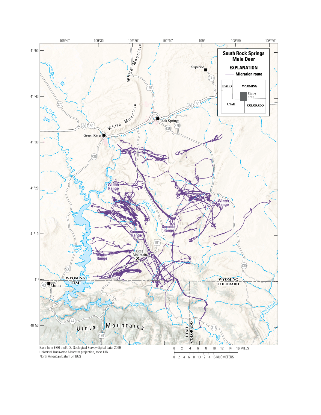 Figure 33. Migration routes of the South Rock Springs.