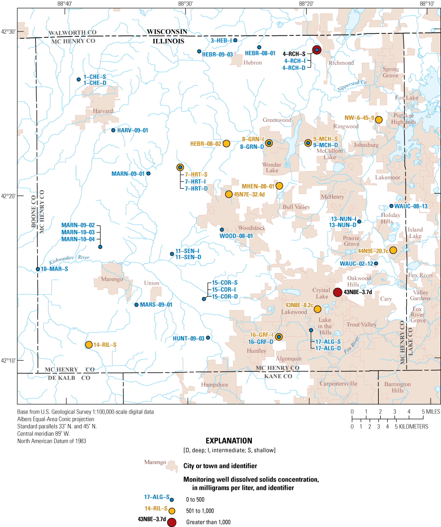 Dissolved solid concentrations are >1,000 mg/L in 2 wells and 11 wells were between
                        501 and 1,000 mg/L.