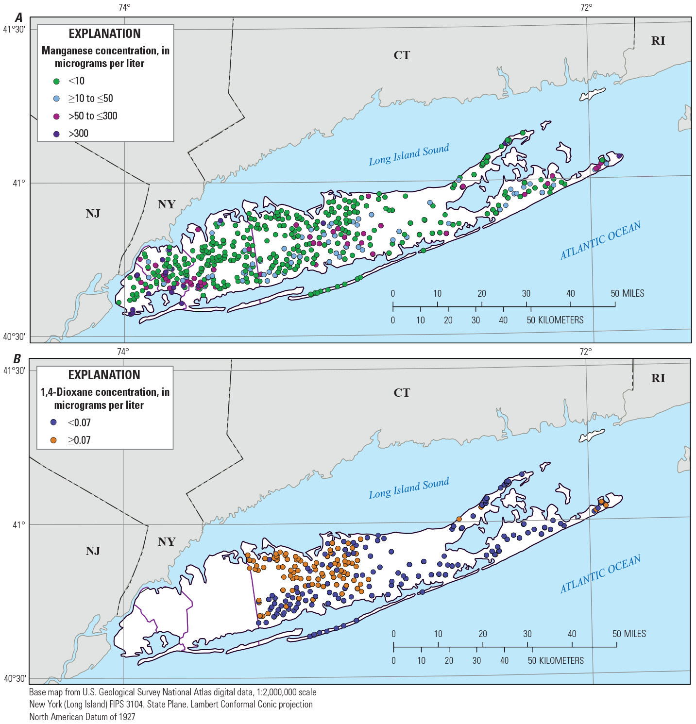 Manganese and 1,4-dioxane concentrations in groundwater