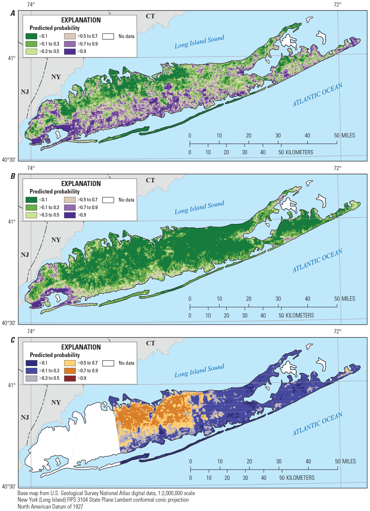 Predicted probability for the top layer of the Magothy aquifer underlying Long Island,
                        New York