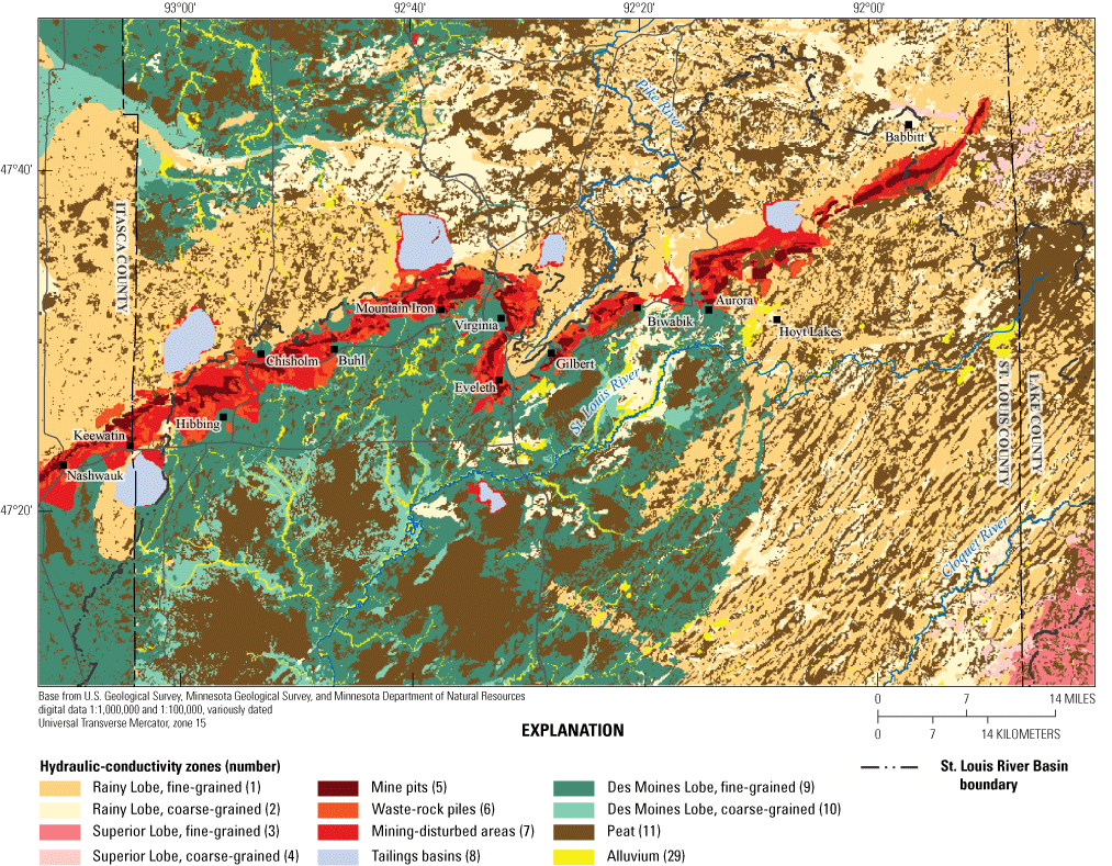 Map area is shown in assorted colors by hydraulic conductivity zone.