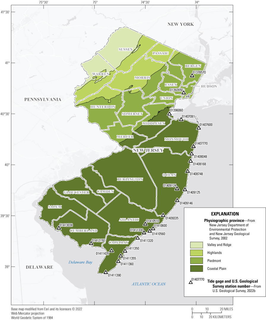New Jersey is divided into four physiographic provinces: Coastal Plain, Piedmont,
                     Highlands, and Valley and Ridge.