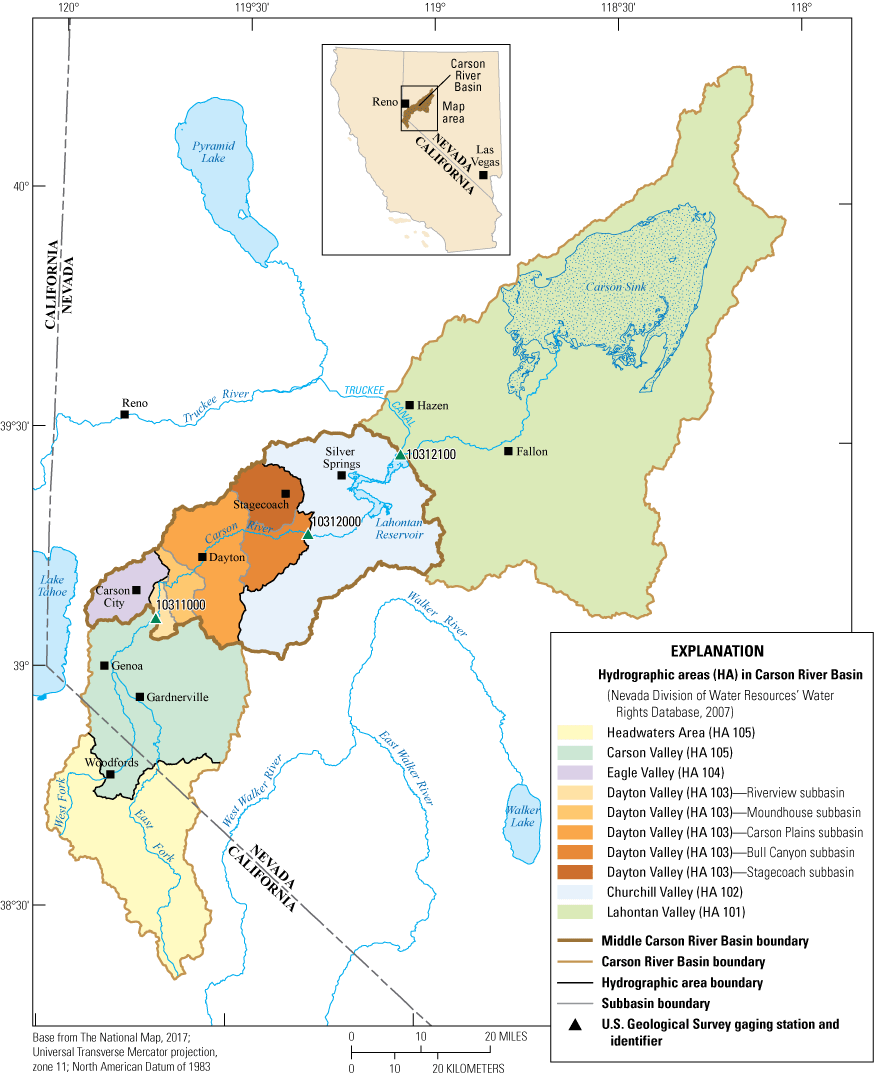 1.	An overview highlighting the hydrographic areas within the Carson River Watershed.