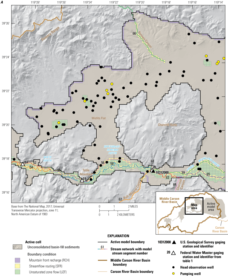 15.	An overview of hydrologic features modeled in western Churchill Valley, Nevada.