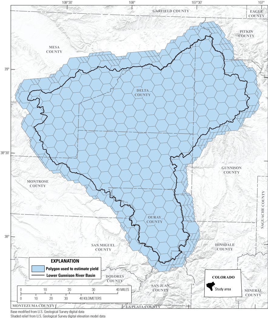 Figure 8. 12 overlapping hexagonal grid layers overlaying the lower Gunnison River
                           Basin.