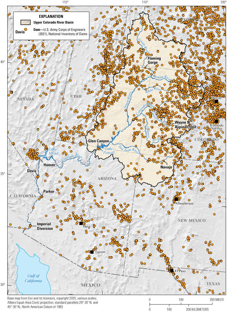 Figure 6. Numerous dams are in the Upper Colorado River Basin and surrounding areas