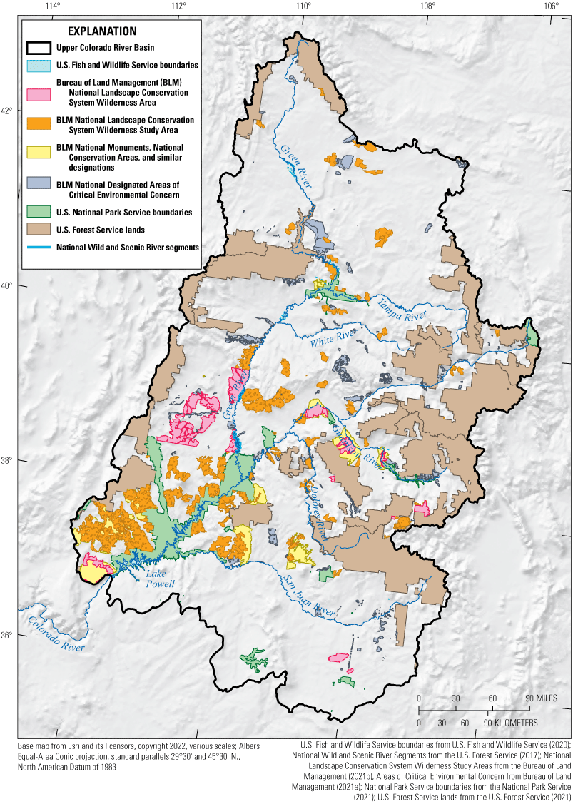 Figure 16. Many areas of the Upper Colorado River Basin are managed or protected by
                        Federal agencies 
