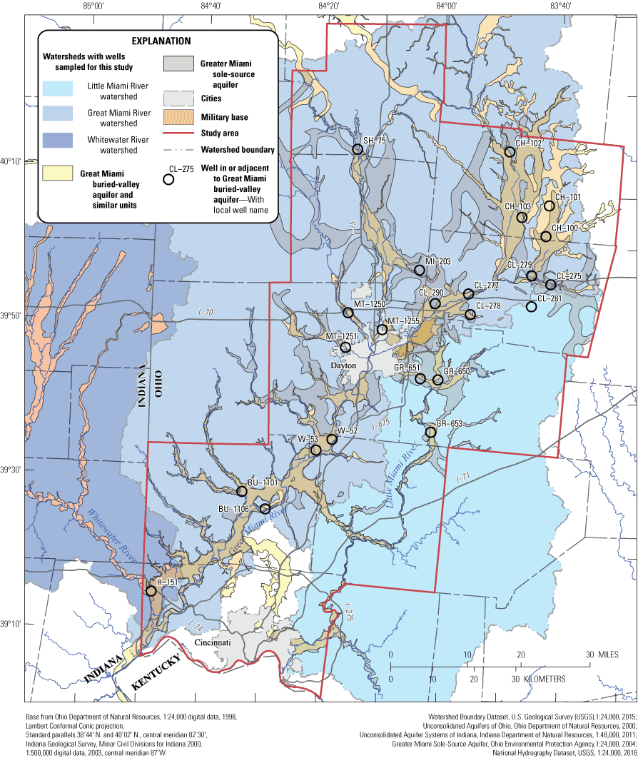 Figure 3	Groundwater was sampled from 23 wells in the aquifer and analyzed for per-
                     and polyfluoroalkyl substances and other constituents in 2019–20.