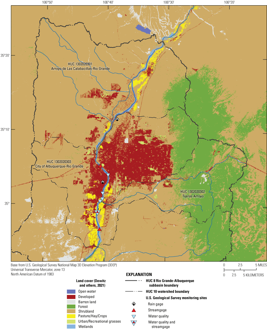 Map showing land cover in the study area in Albuquerque, New Mexico, South Valley
                           neighborhood