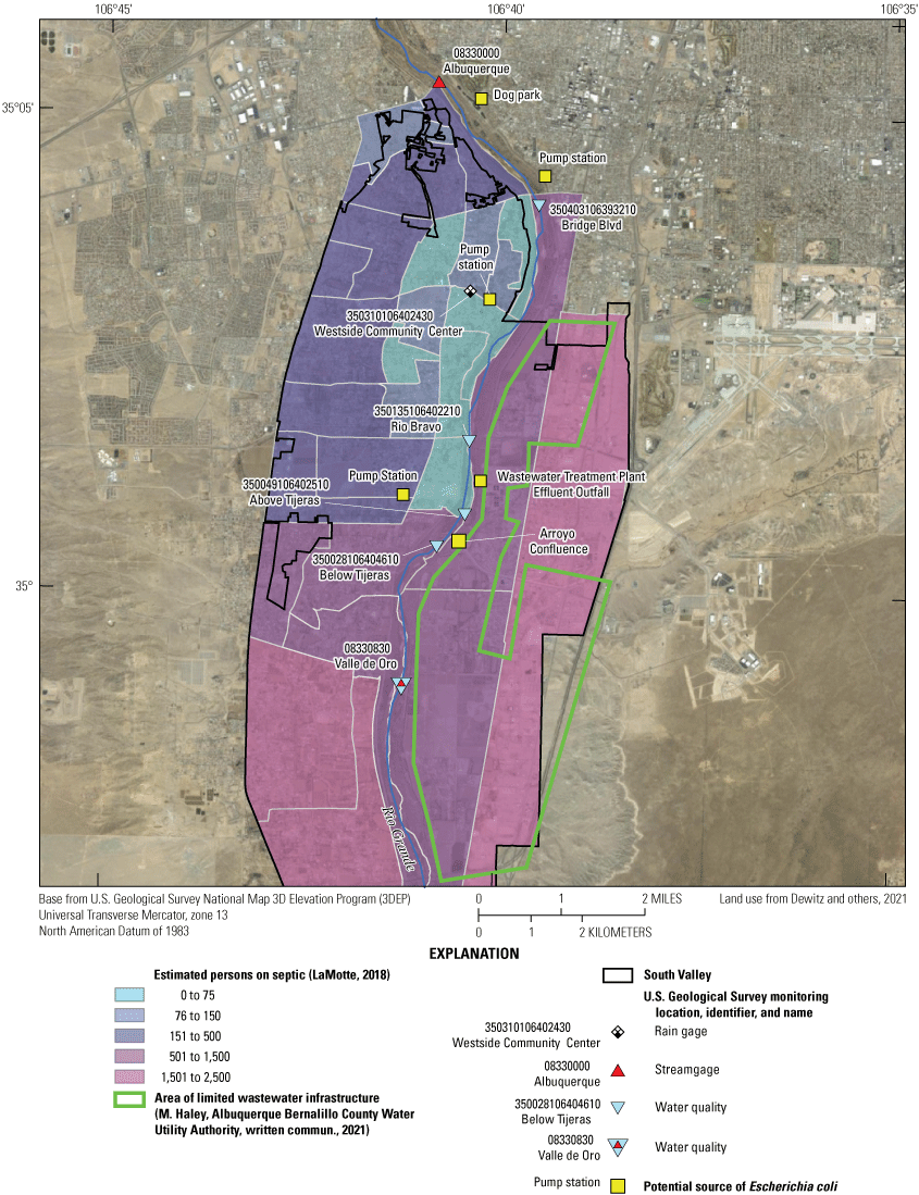 Map showing estimated number of persons on septic systems for areas in the South Valley
                           neighborhood