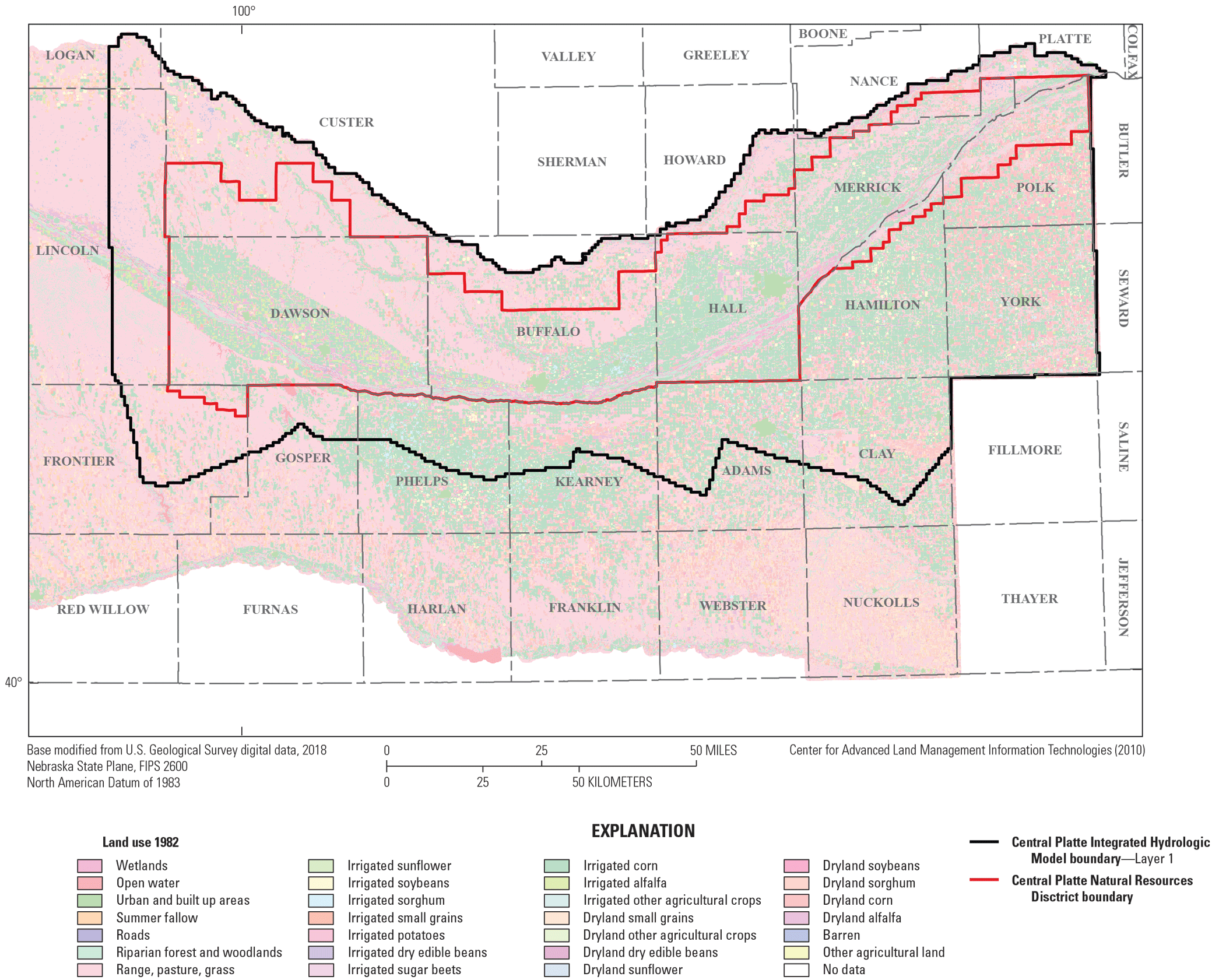 Distribution of land uses for 1982.