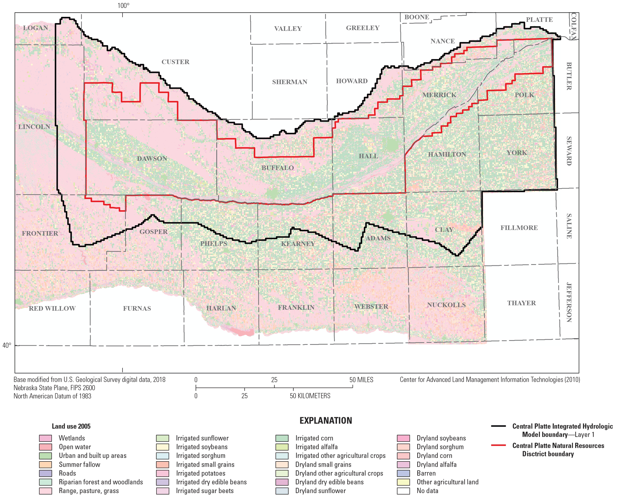 Distribution of land uses for 2005.