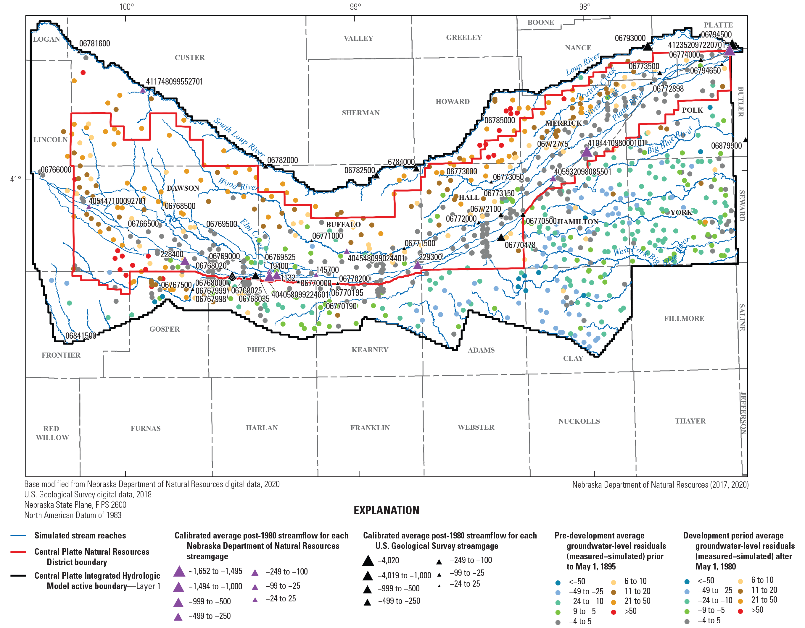 Calibrated groundwater-level and streamflow observation residuals