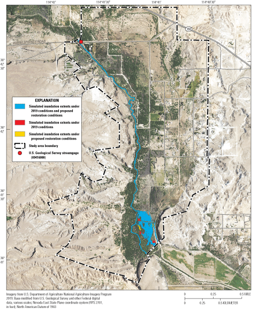 6. Map of study area showing colored boundaries representing inundated areas.