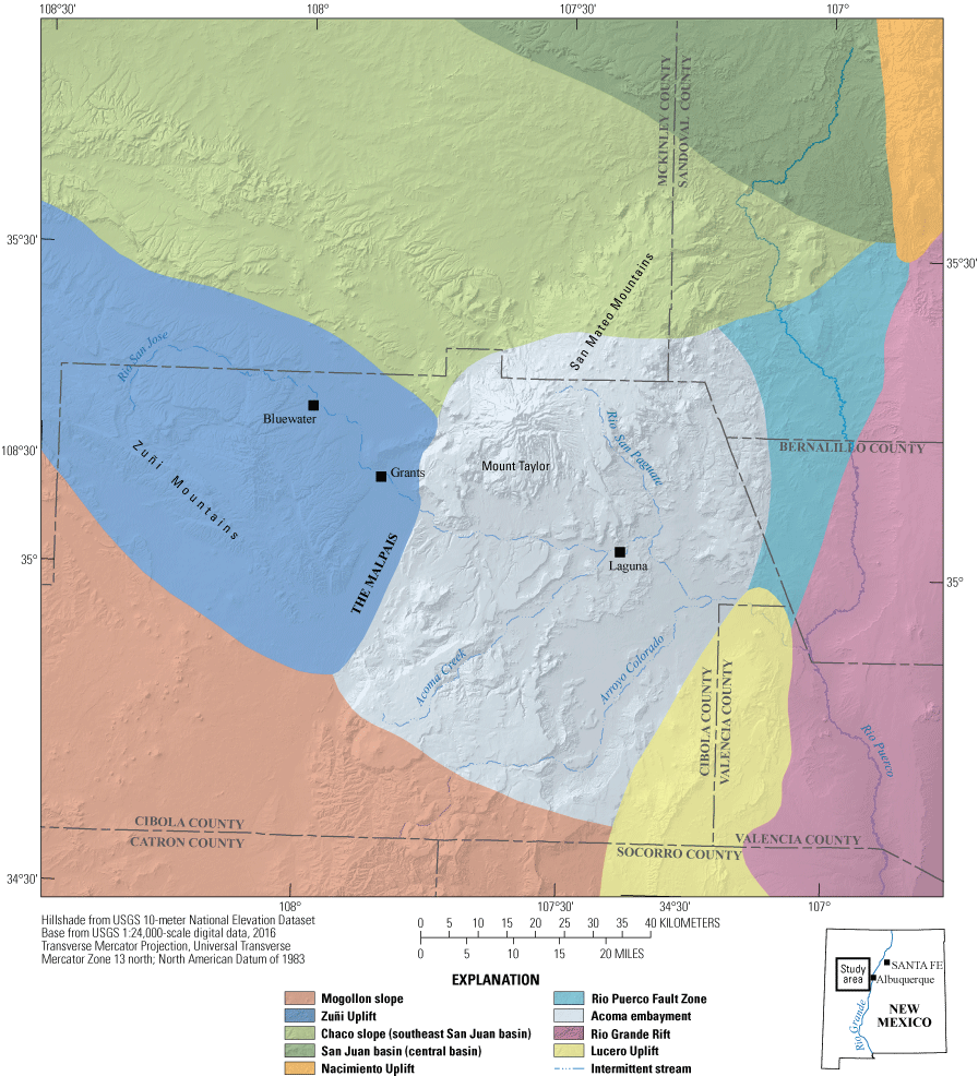 Generalized, physiographic provinces of the study area