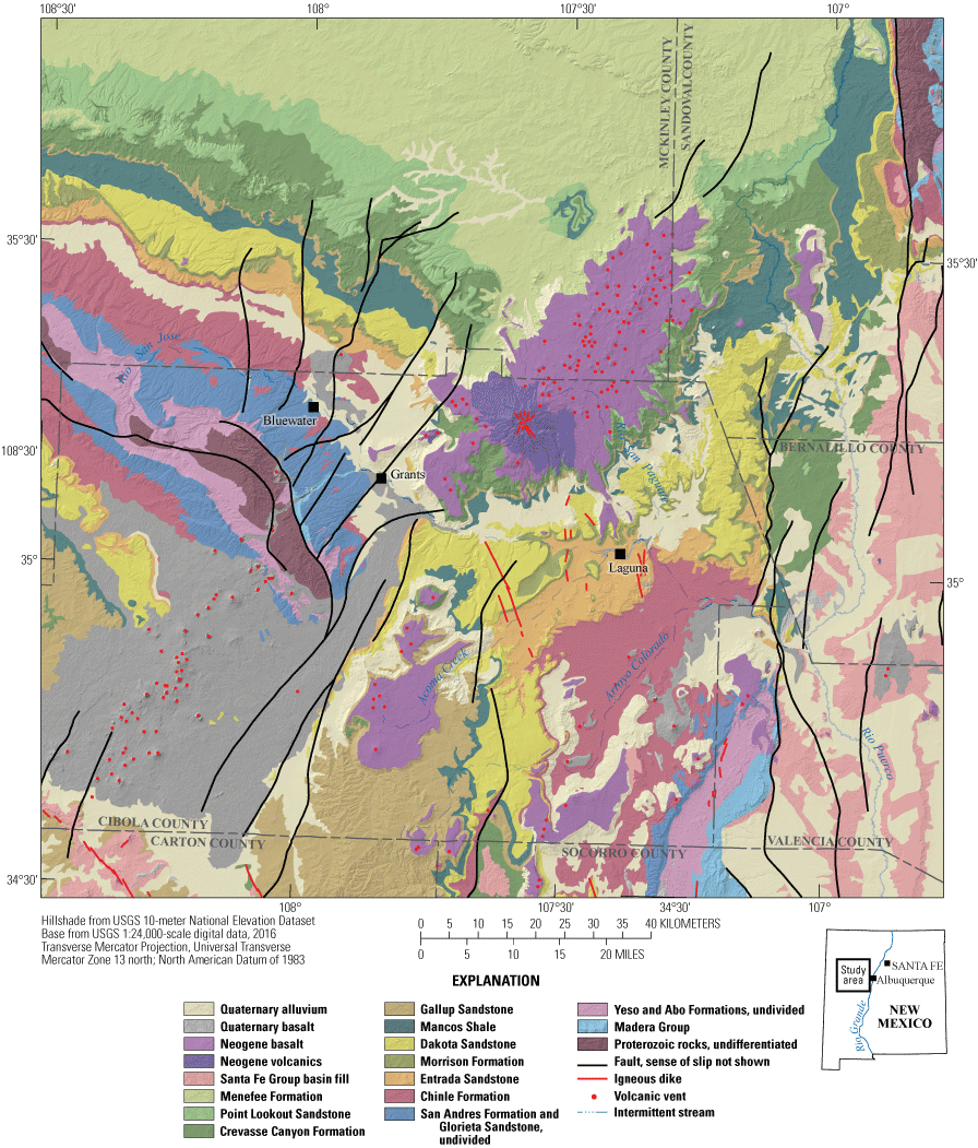 Geologic map of study area showing the units modeled and faults