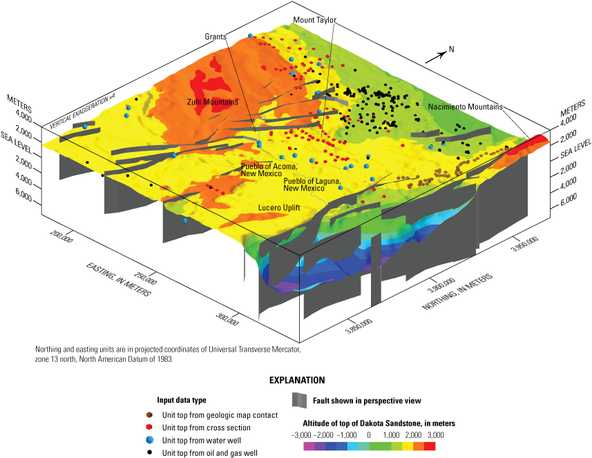 Data points and resultant gridded surface of the Dakota Sandstone