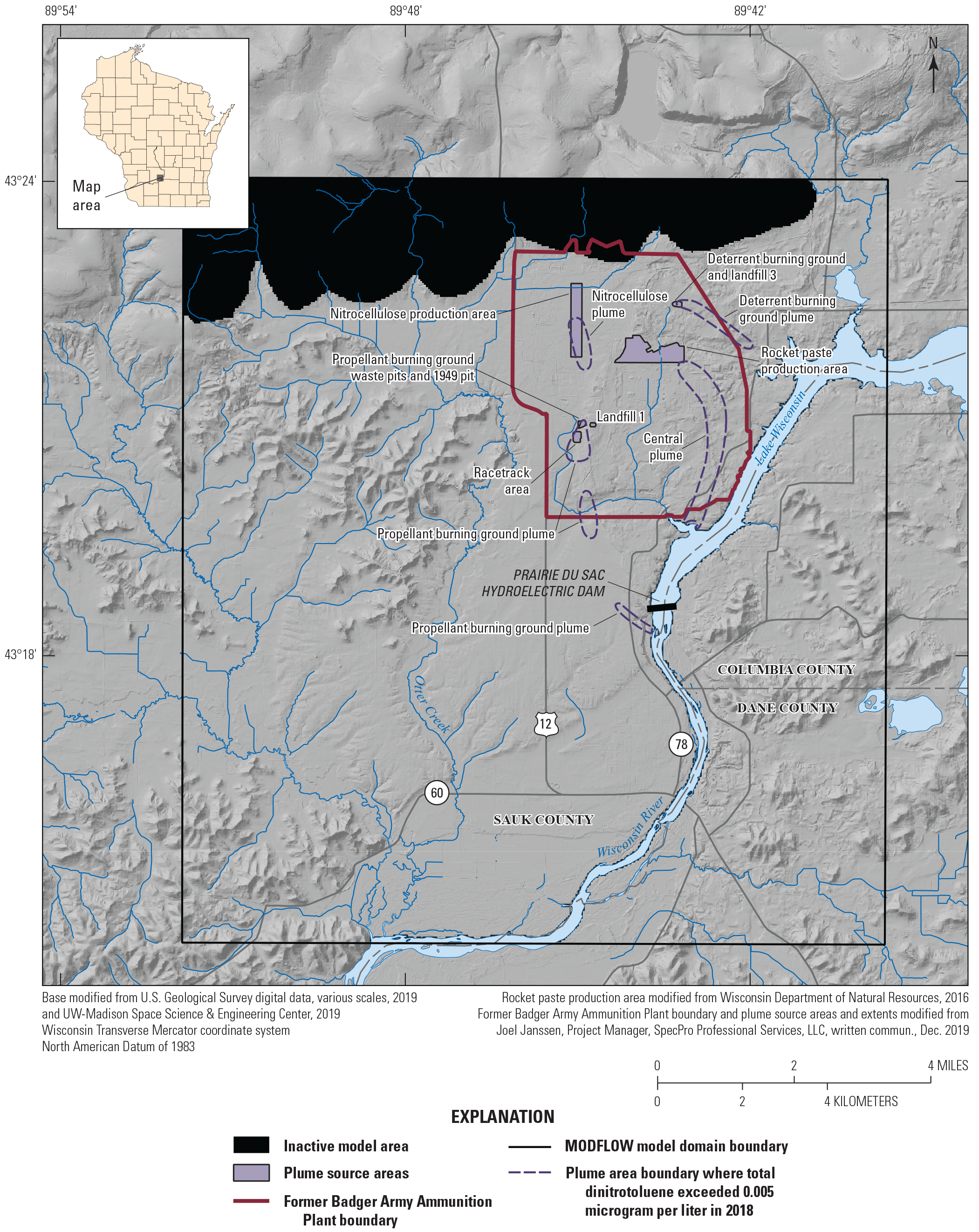 The BAAP boundary and site areas are mostly in one-quarter of the model domain area.
