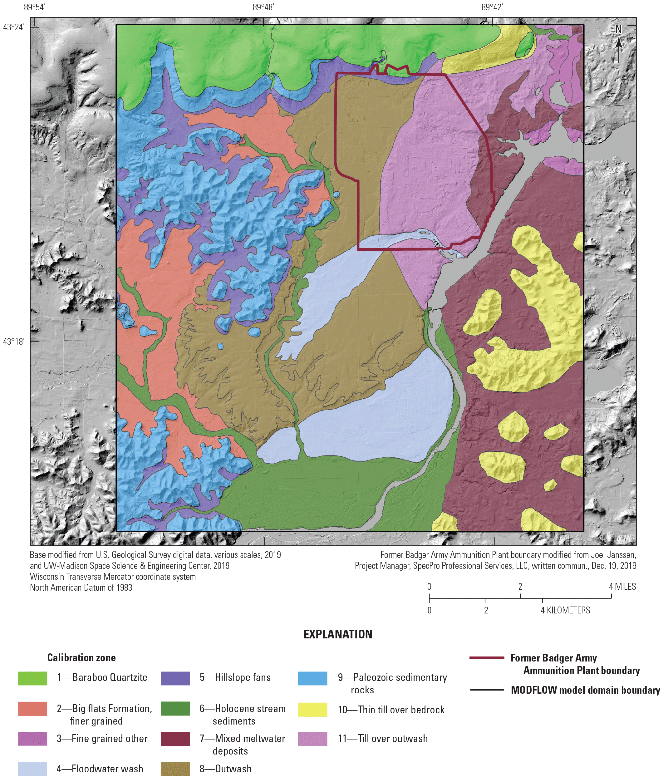 11 calibration zones were used for the calibration of the Soil-Water-Balance model.
                  These zones are based on the surficial geologic units.
