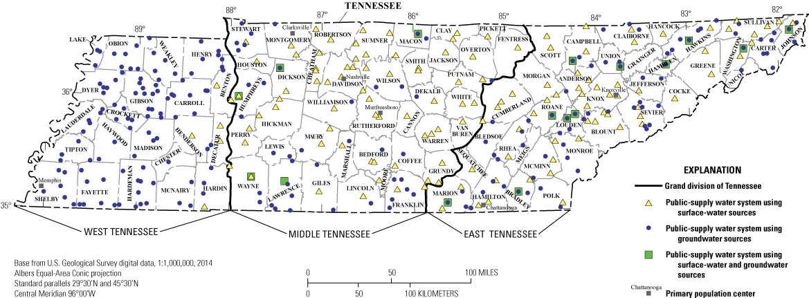 Systems in West Tennessee use mostly groundwater sources, whereas Middle and East
                        Tennessee use a mix.