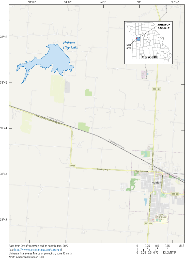 Map showing location of Holden City Lake near Holden.