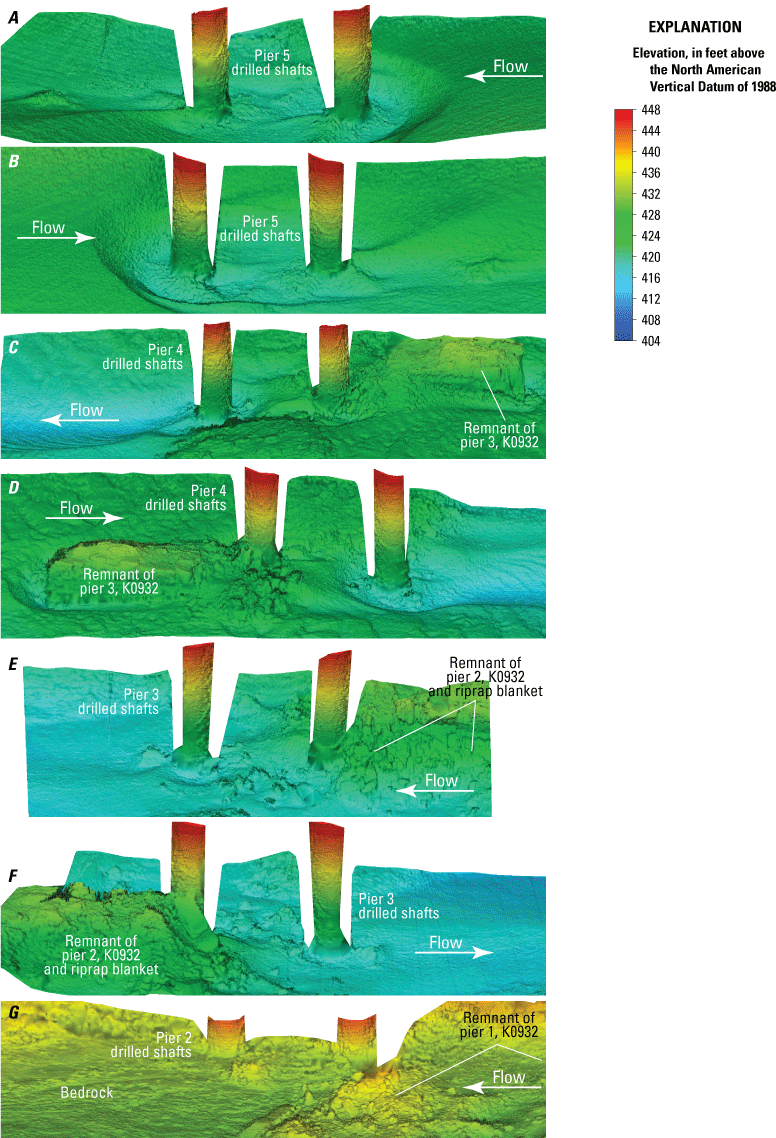 Visualization of channel bottom and sides of piers at U.S. Highway 54 bridge over
               the Mississippi River.