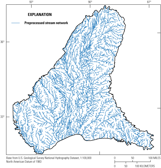 The remaining stream network includes about 24 percent of the flowline features mapped
                           in NHDPlus within the MERAS region.